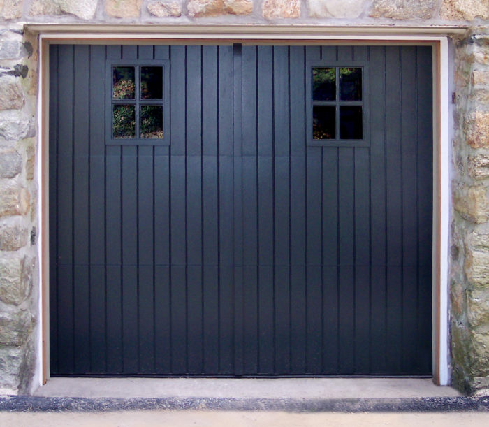 Dark green garage door