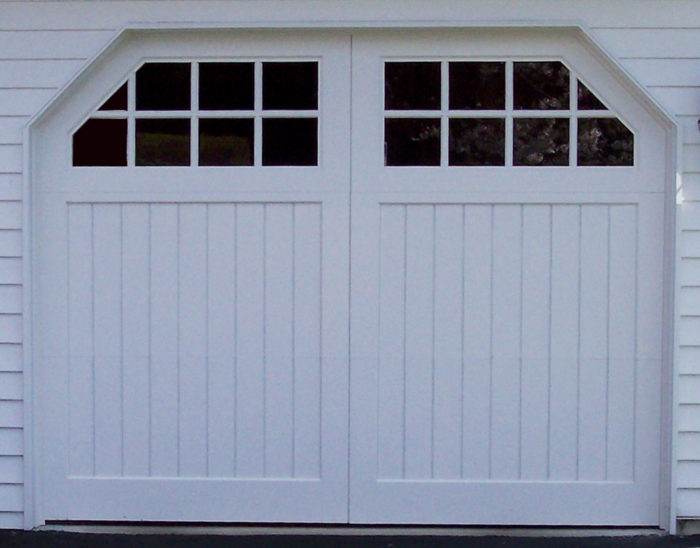 Swing style door with square top glass section