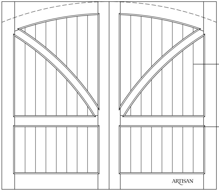 Sketch of swing style barn door with arched top
