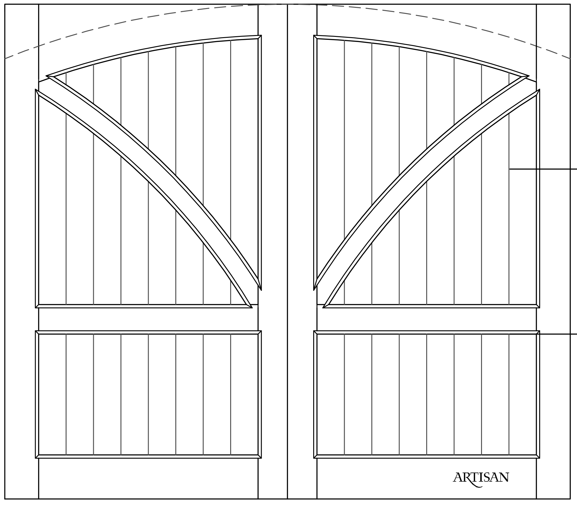 Sketch of swing style barn door with arched top