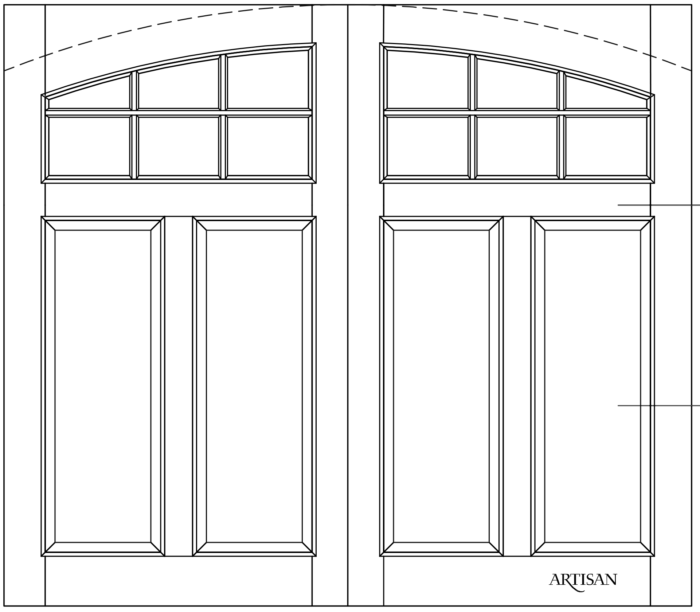 Sketch of swing style door with 12 lites and arch top