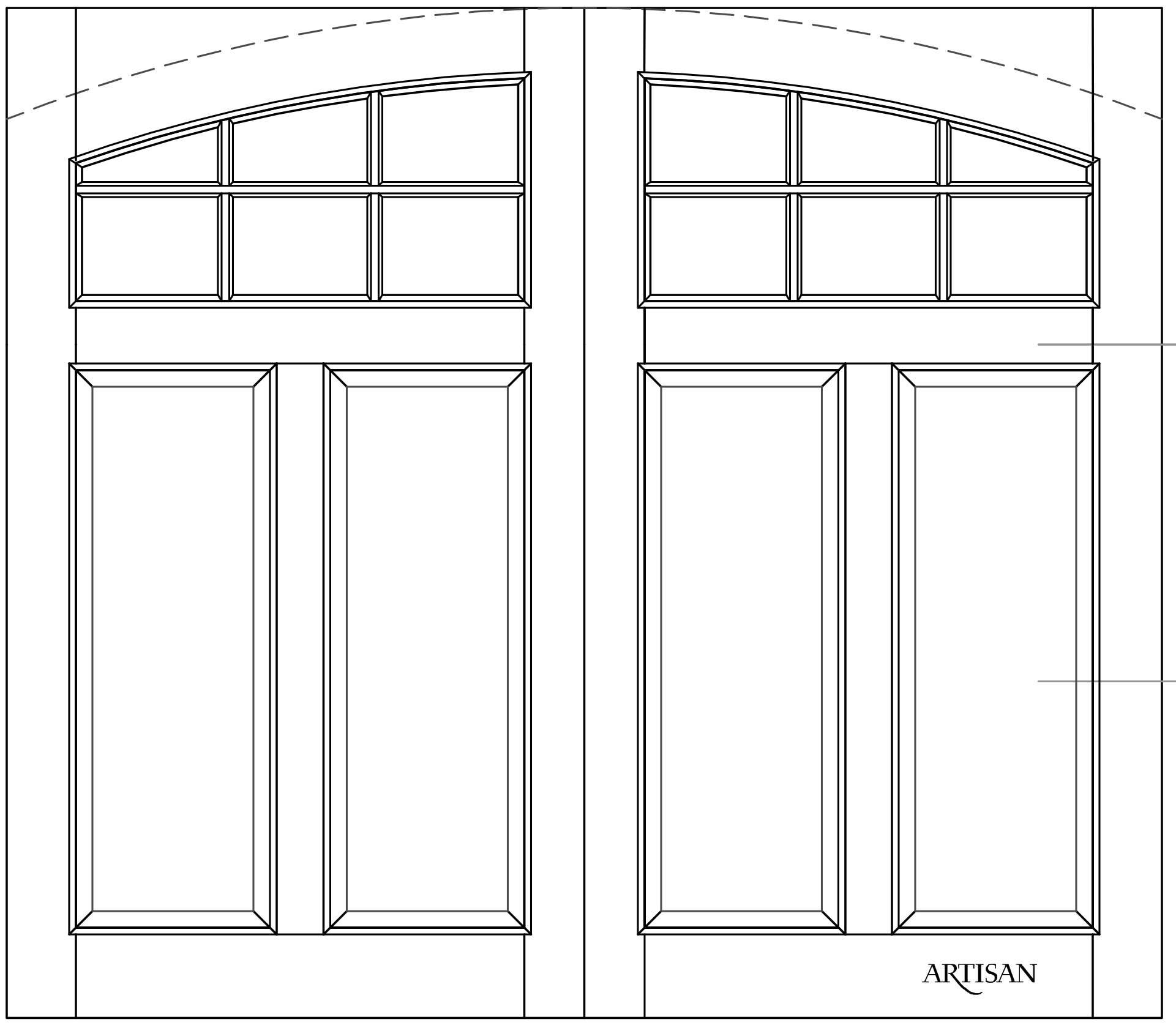 Sketch of swing style door with 12 lites and arch top