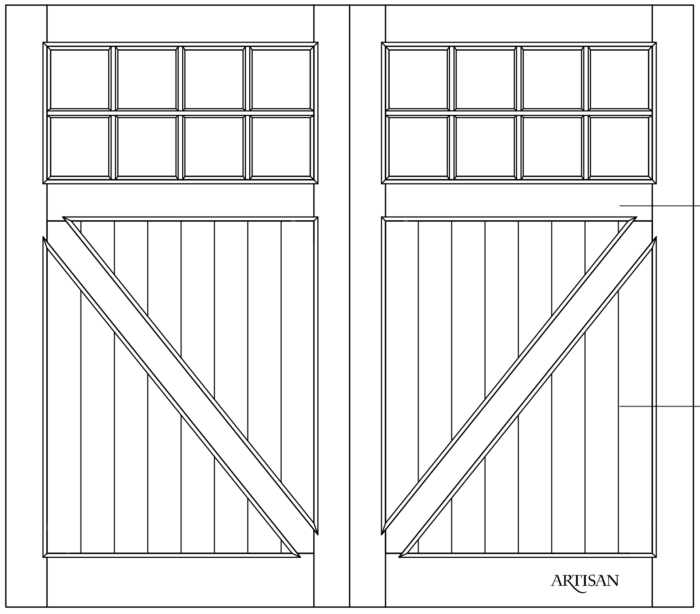 Sketch of swing style carriage door with 16 lites
