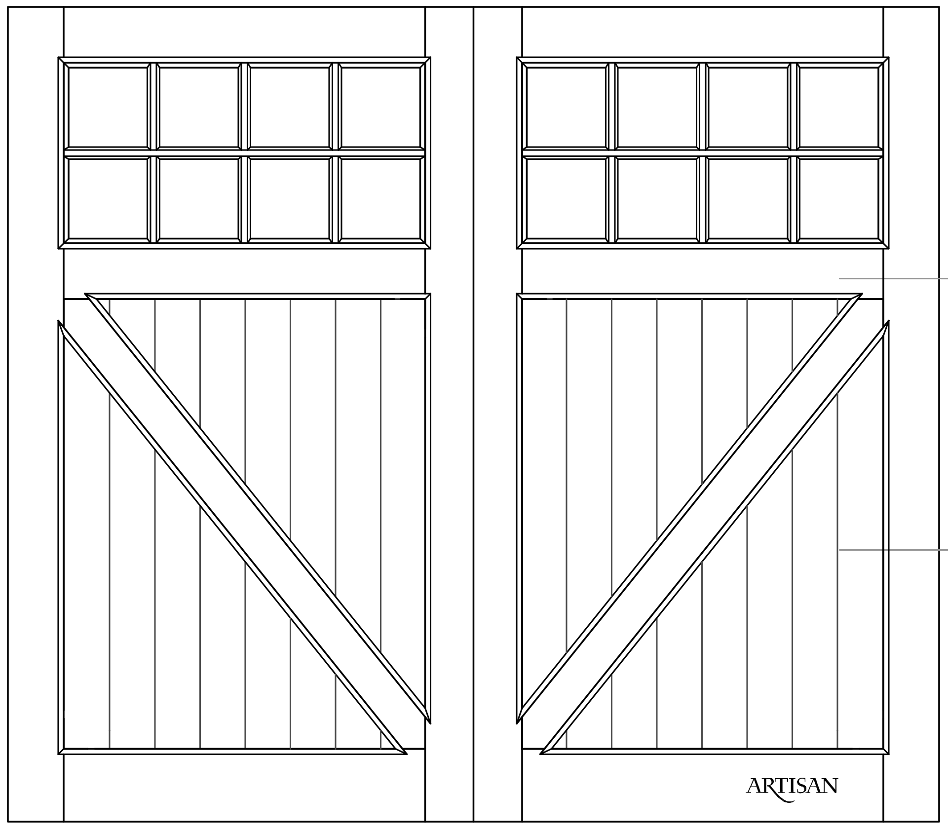 Sketch of swing style carriage door with 16 lites
