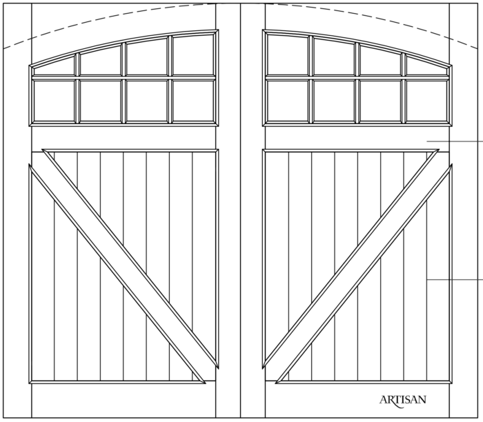 Sketch of swing style carriage door with 16 lites