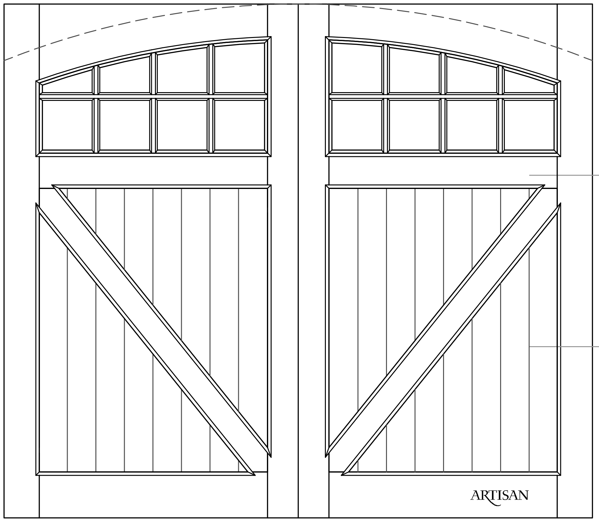 Sketch of swing style carriage door with 16 lites