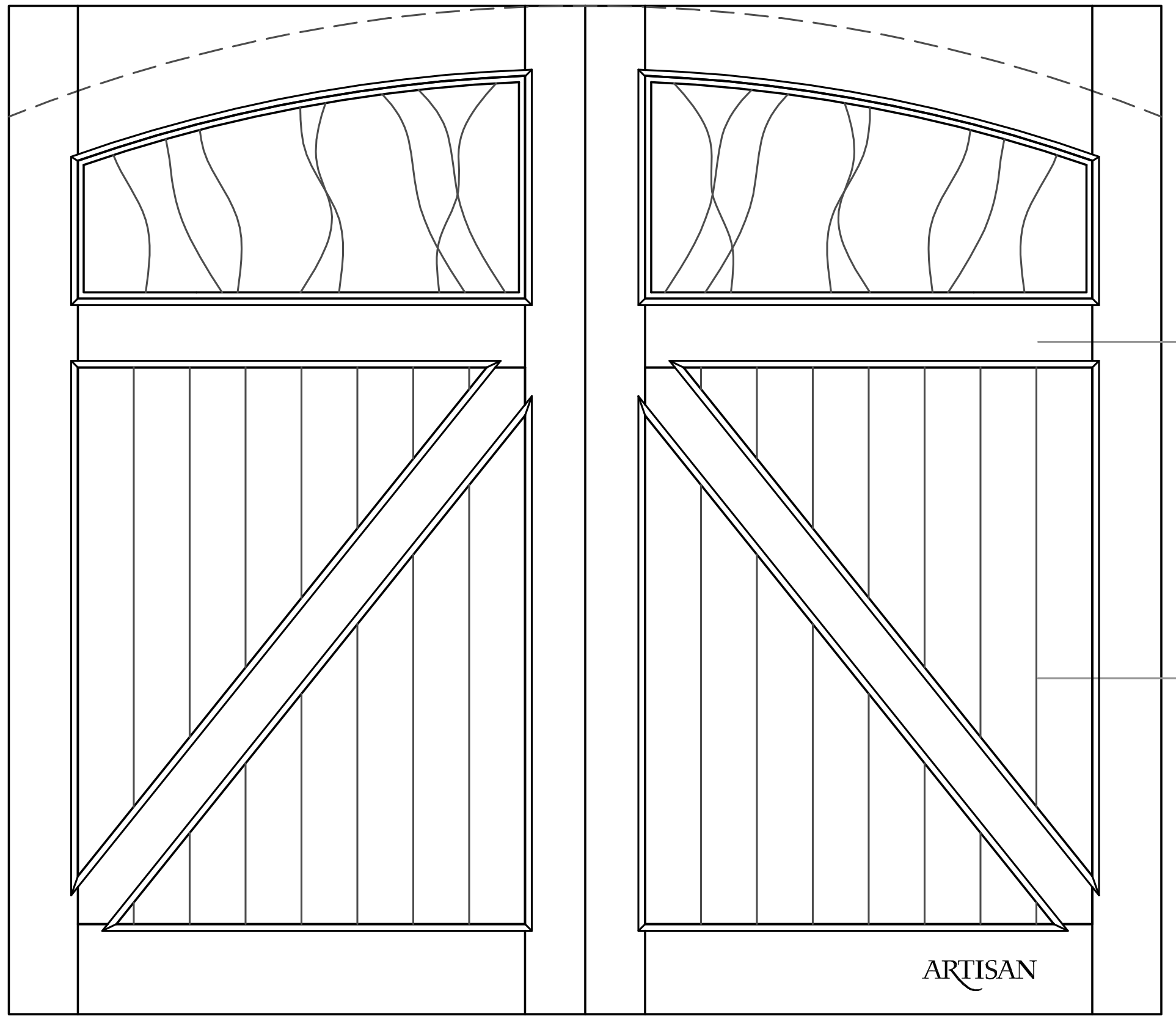 Sketch of swing style door with arch top