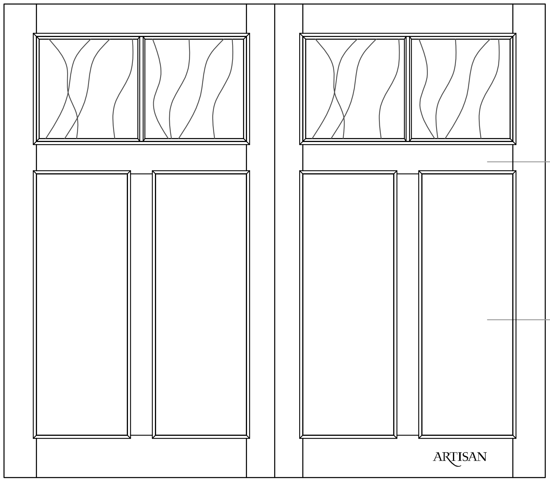 Sketch of swing style door with 4 lites