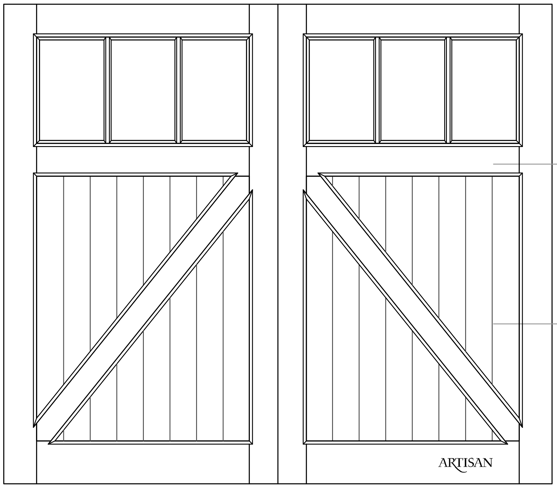 Sketch of swing style carriage door with 6 lites