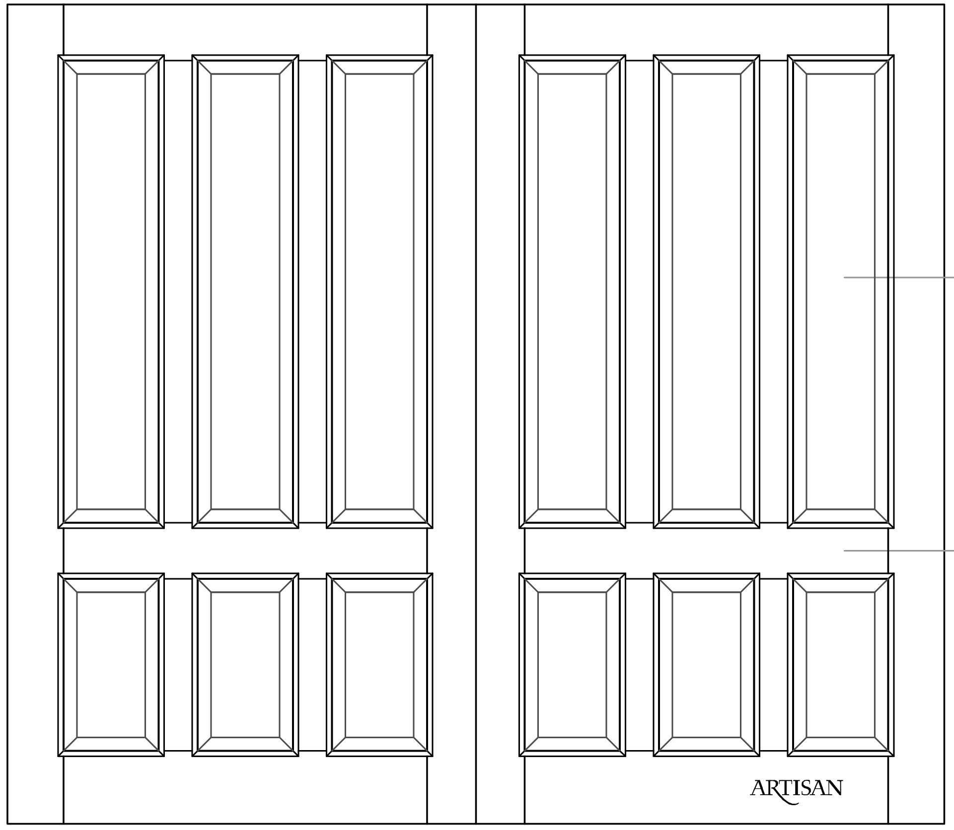 Sketch of swing style carriage door with 6 raised panels