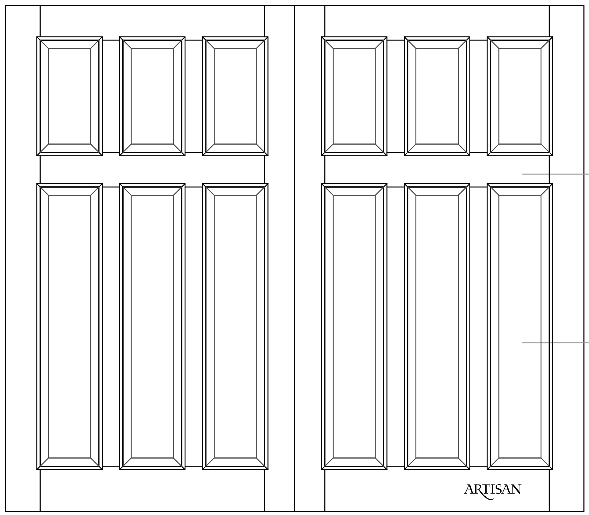 Sketch of swing style door with 6 raised panels