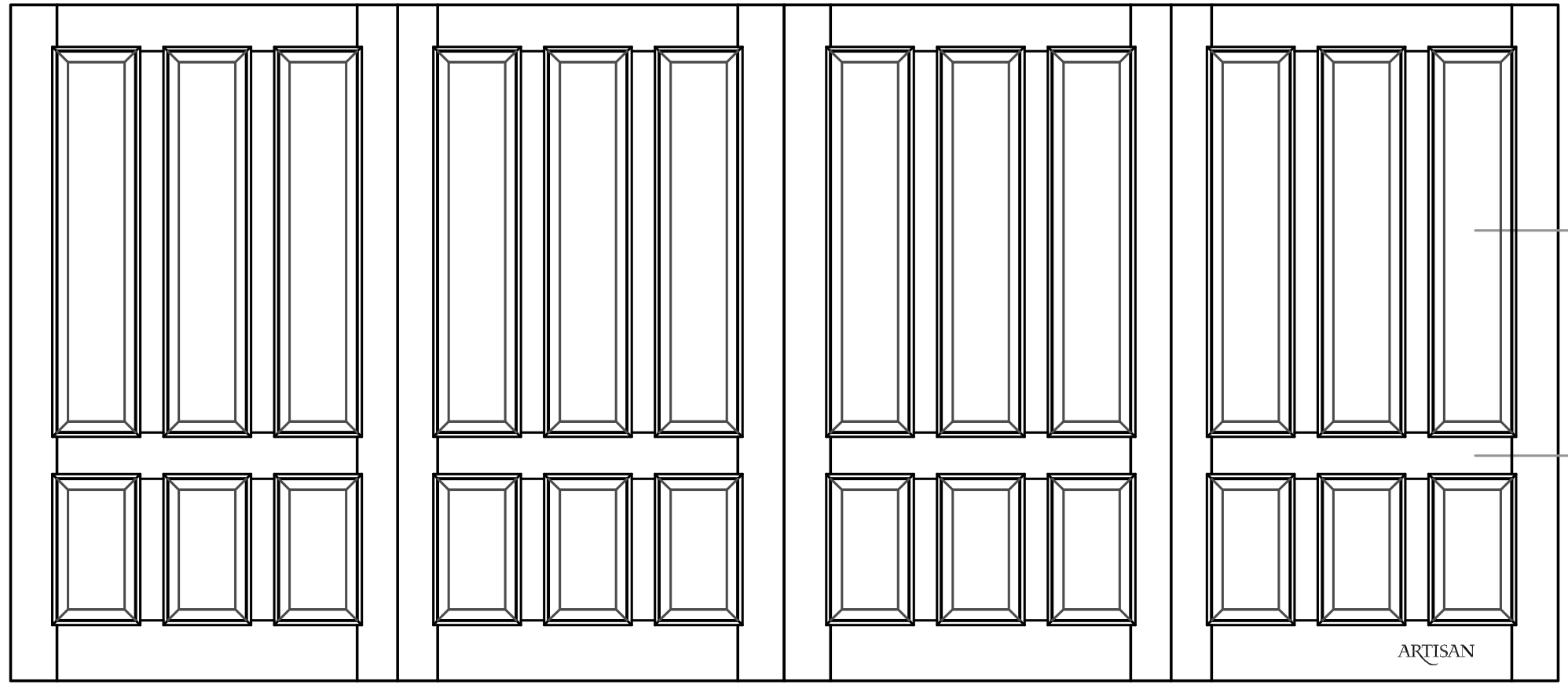 Sketch of swing style, double carriage door with 12 raised panels