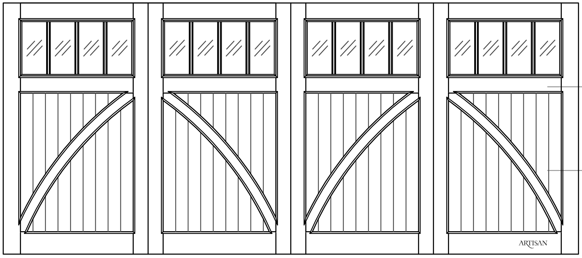 Sketch of swing style, double carriage door with 16 lites