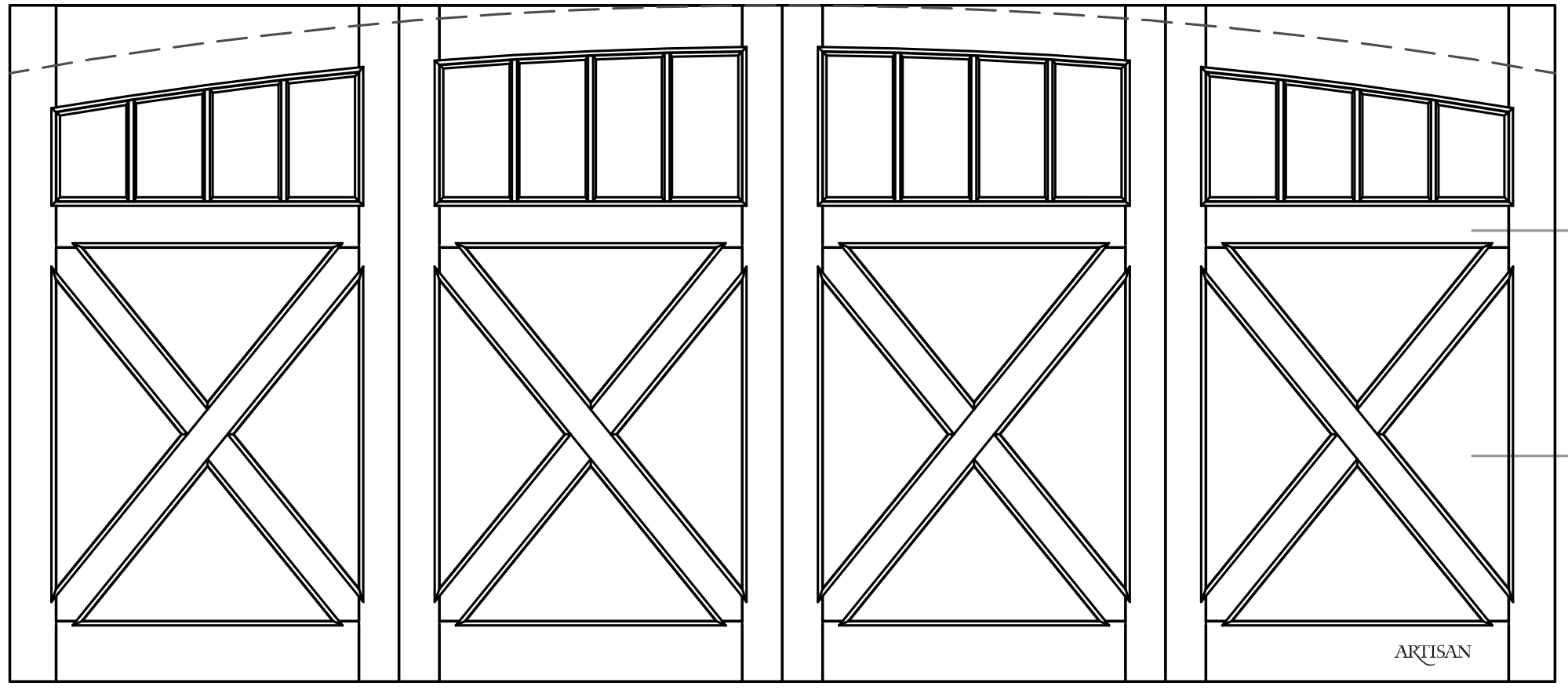 Sketch of swing style, double carriage door with 4 flat panels