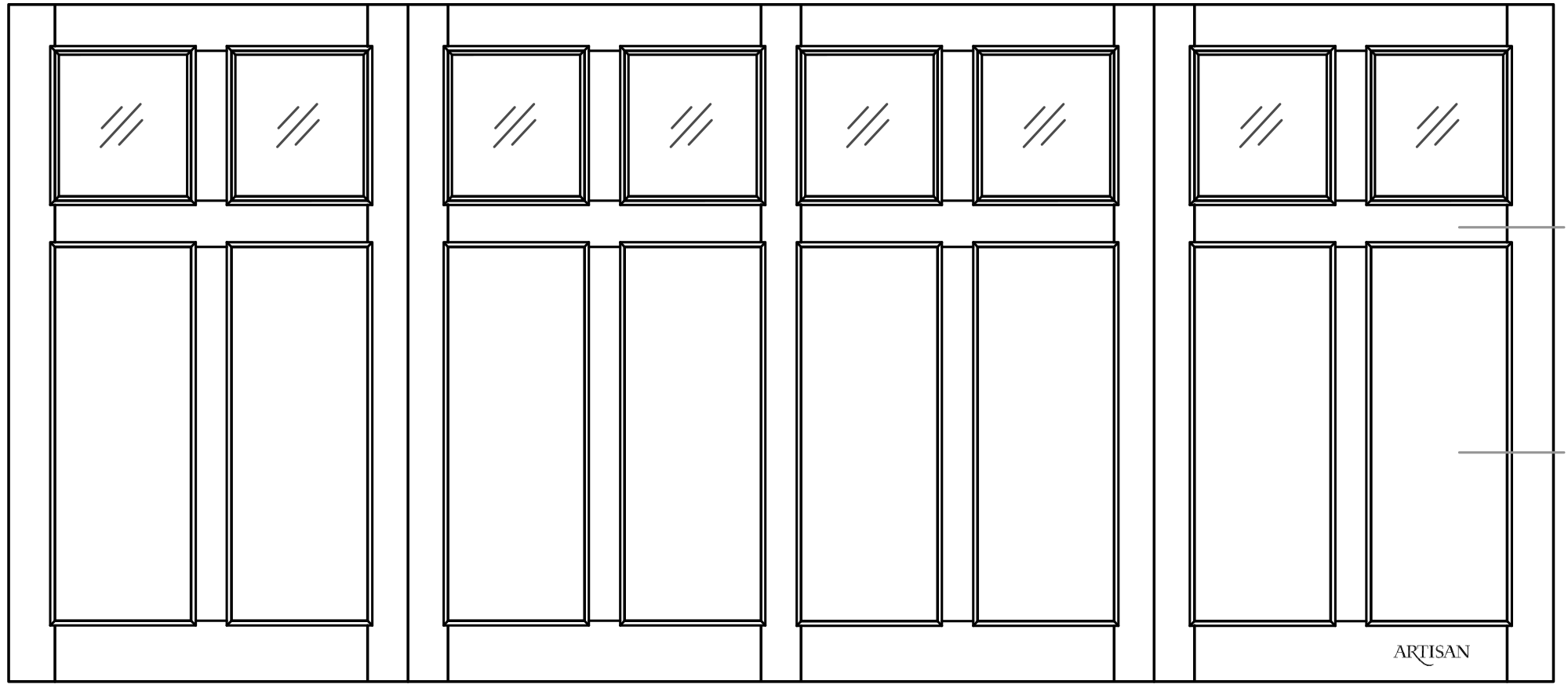 Sketch of swing style door with 8 mullioned lites