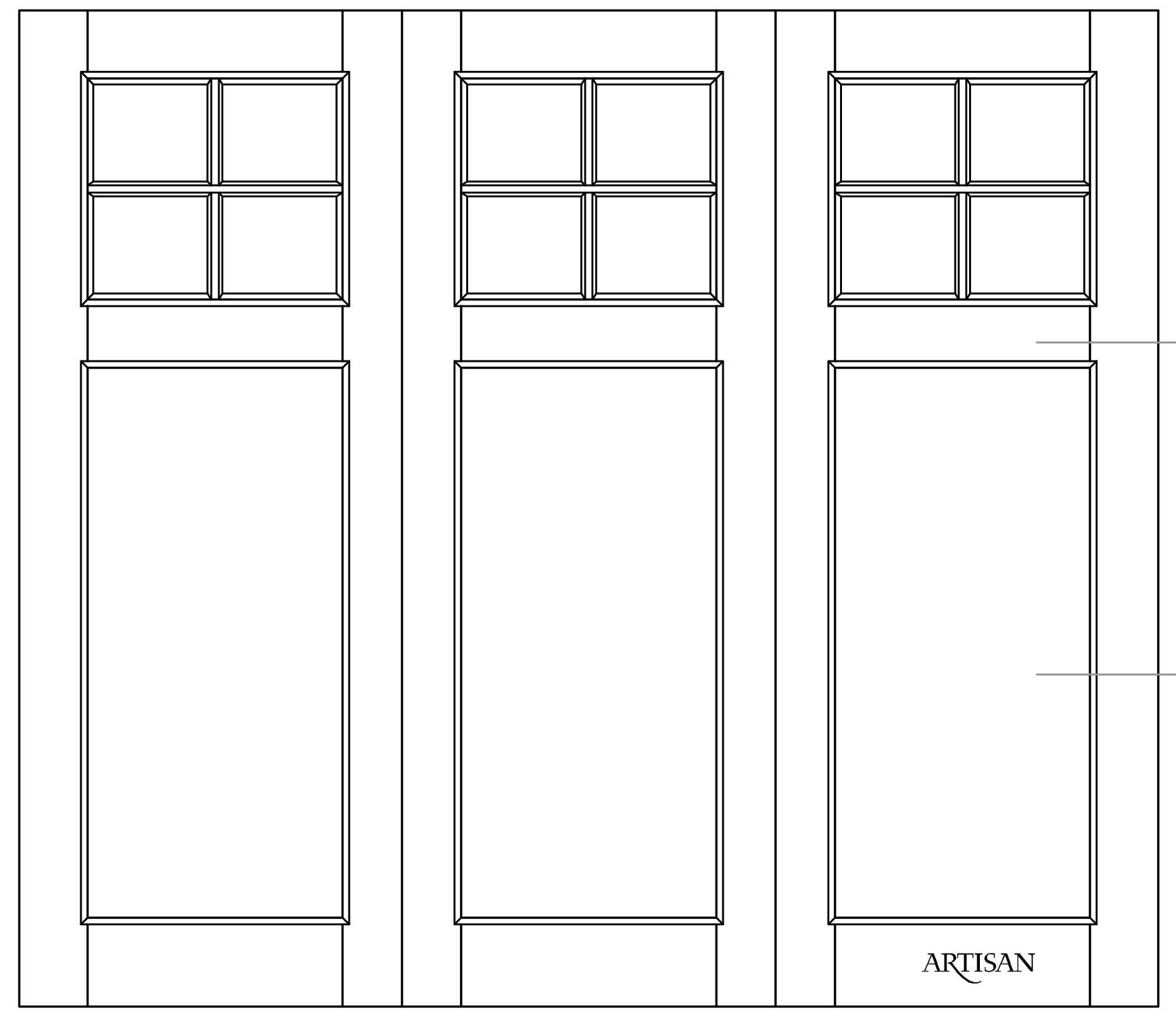 Sketch of trifold style with 12 lites and 3 flat panels