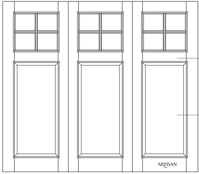 Sketch of trifold style door with 12 lites and 3 raised panels