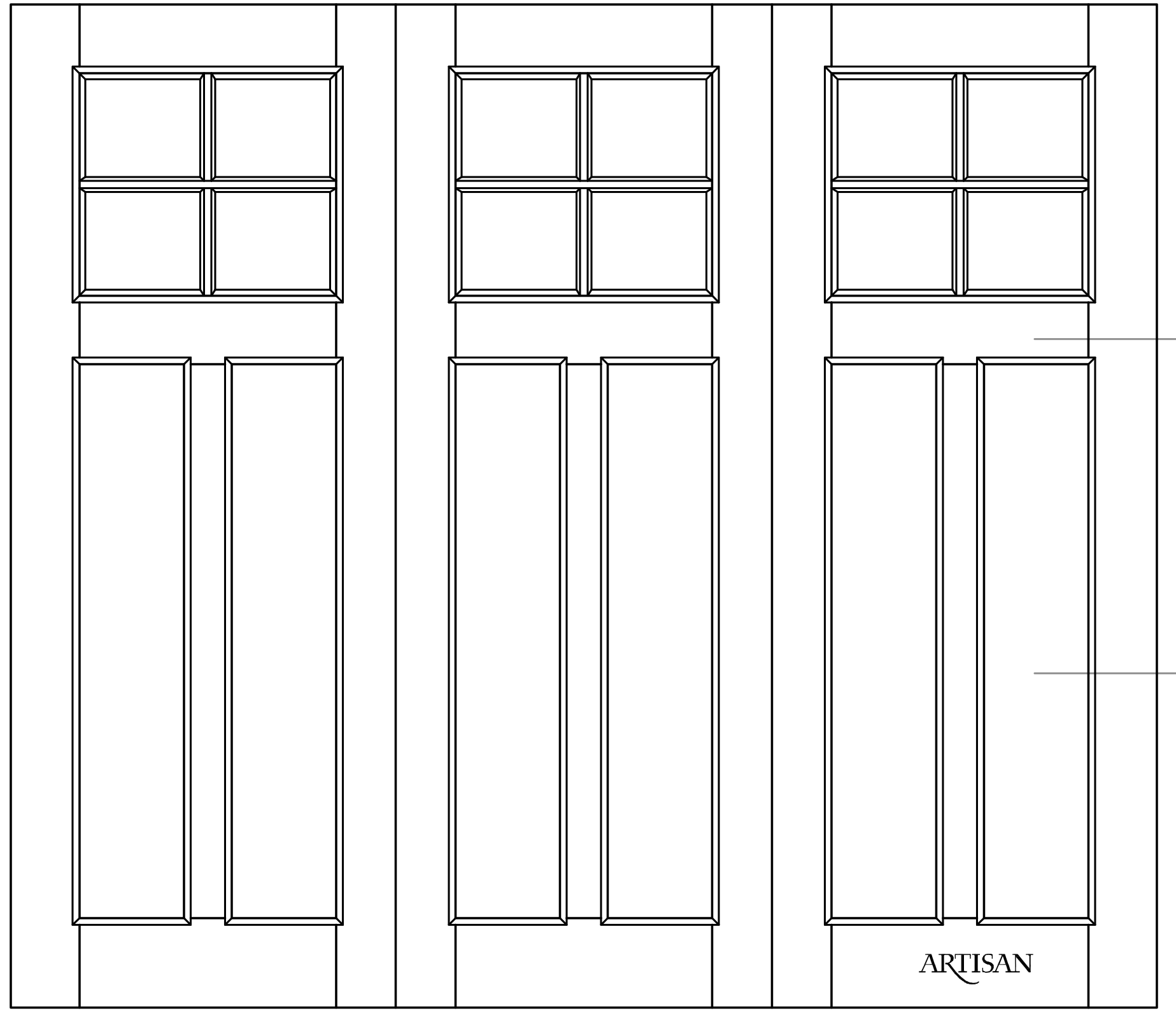 Sketch of trifold style with 12 lites and 6 flat panels