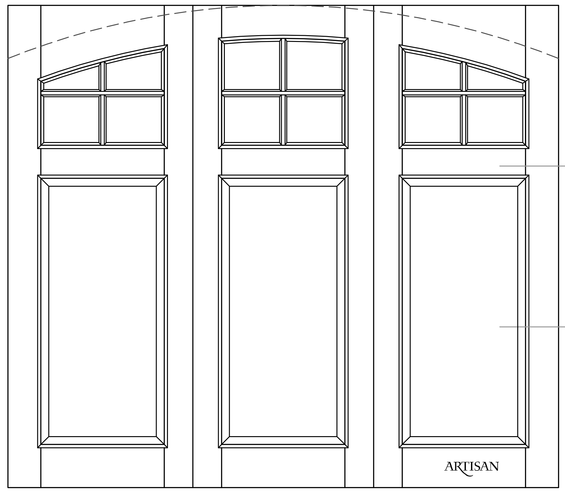 Sketch of trifold style with 12 lites and arched top