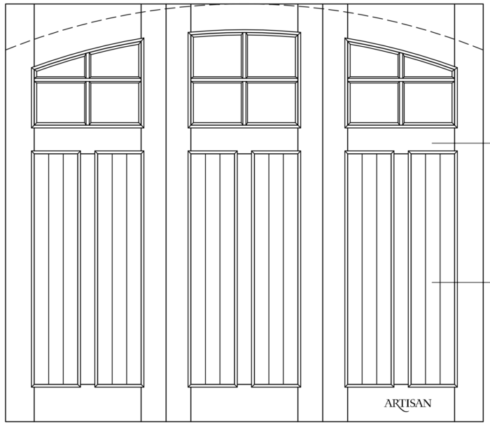 Sketch of trifold style door with 12 lites and arched top