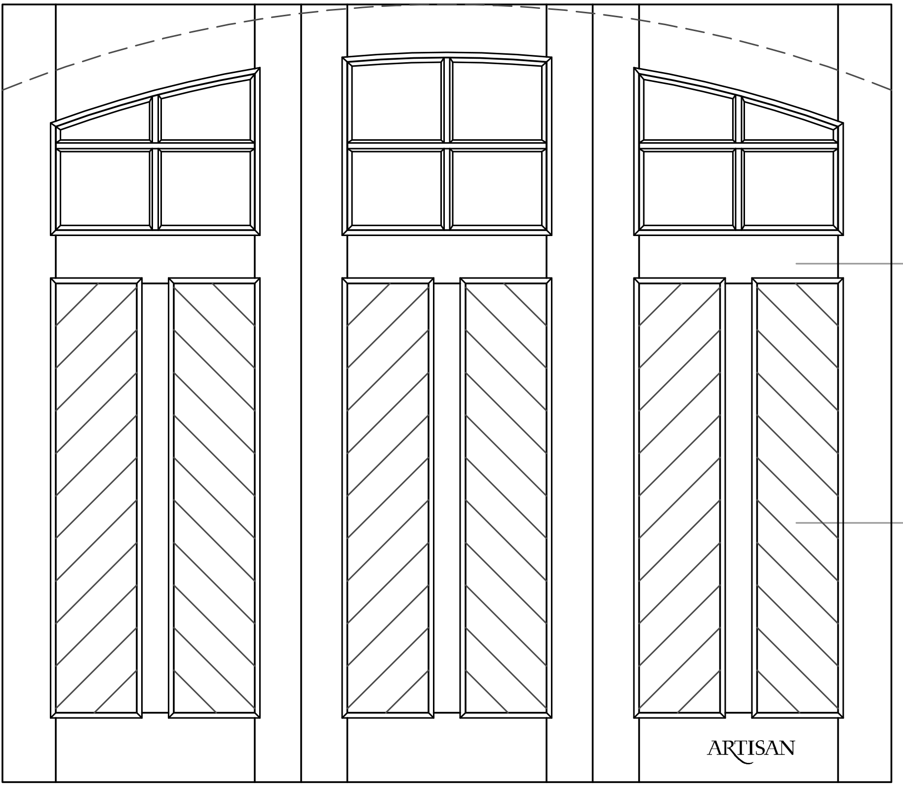 Sketch of trifold style with 12 lites and arched top