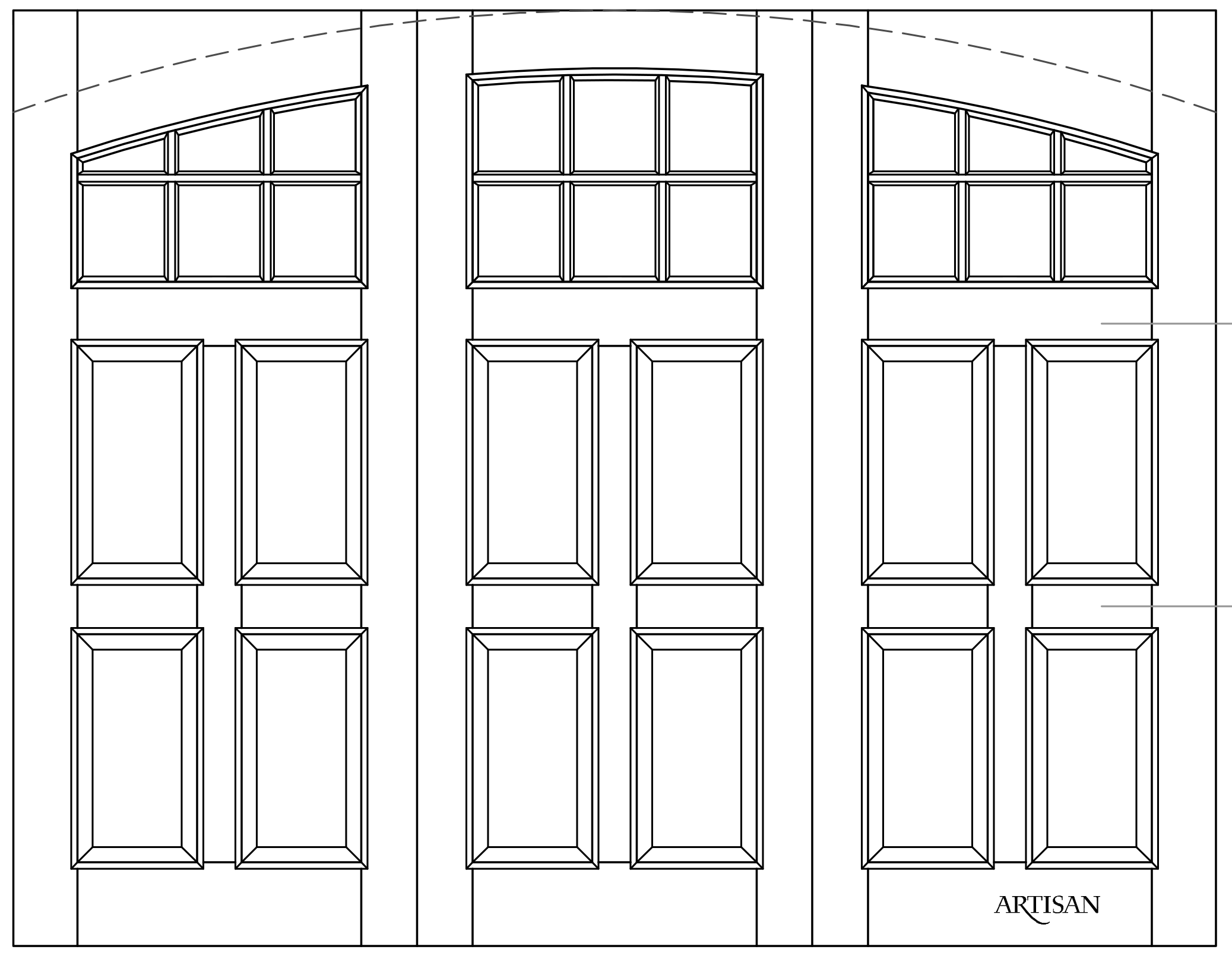 Sketch of trifold style with 18 lites and arched top
