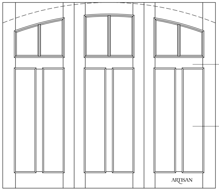 Sketch of trifold style door with 6 lites