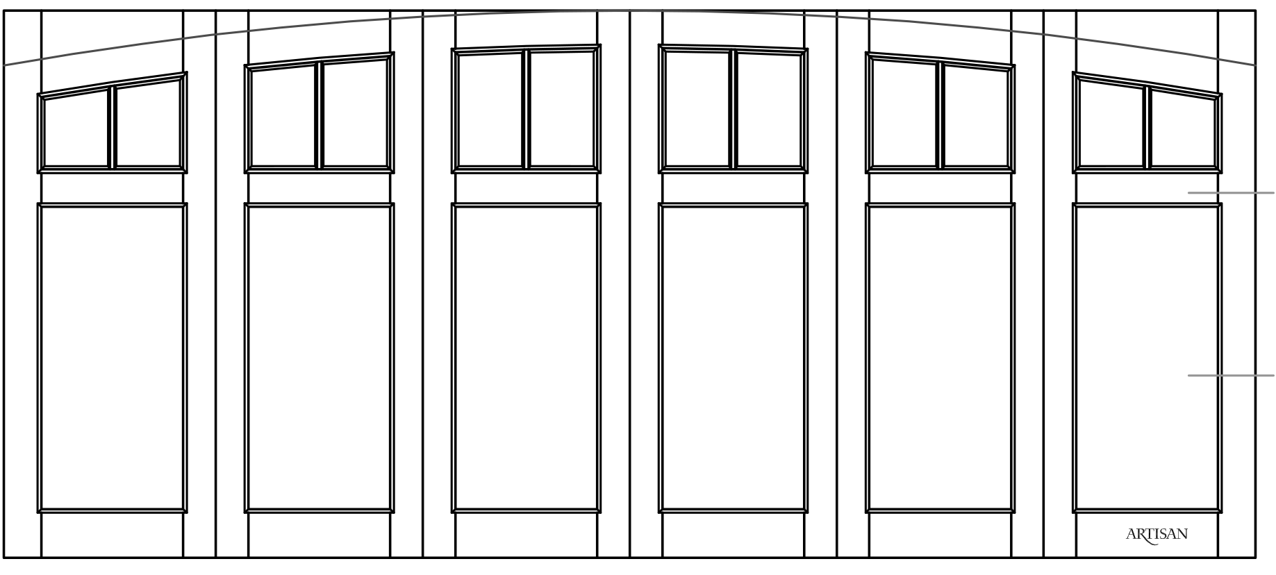 Sketch of trifold style door with 12 lites and 6 flat panels