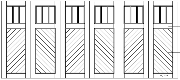 Sketch of trifold style door with 18 lites