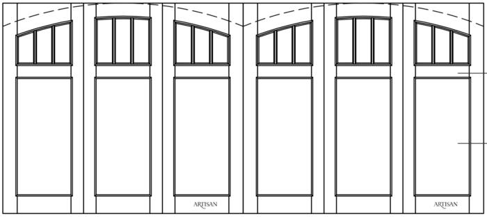 Sketch of trifold style door with 18 lites and double arch top