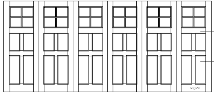 Sketch of trifold style, double carriage door with 24 lites