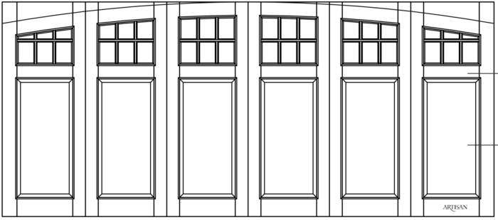 Sketch of trifold style, double carriage door with arch top