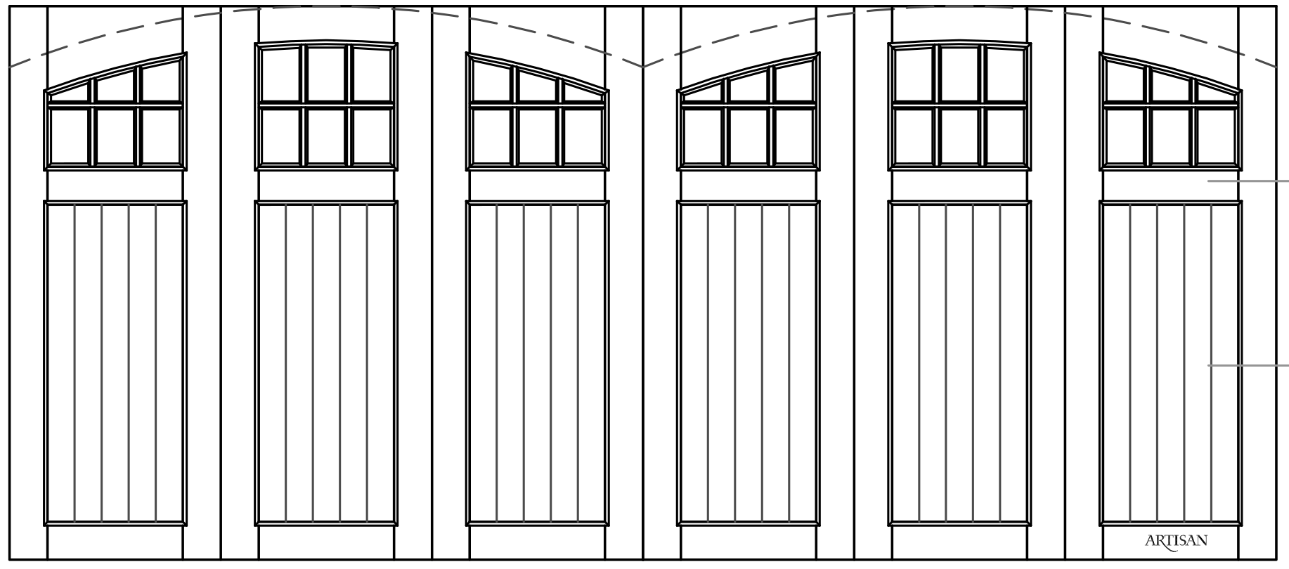 Sketch of trifold style door with 36 lites