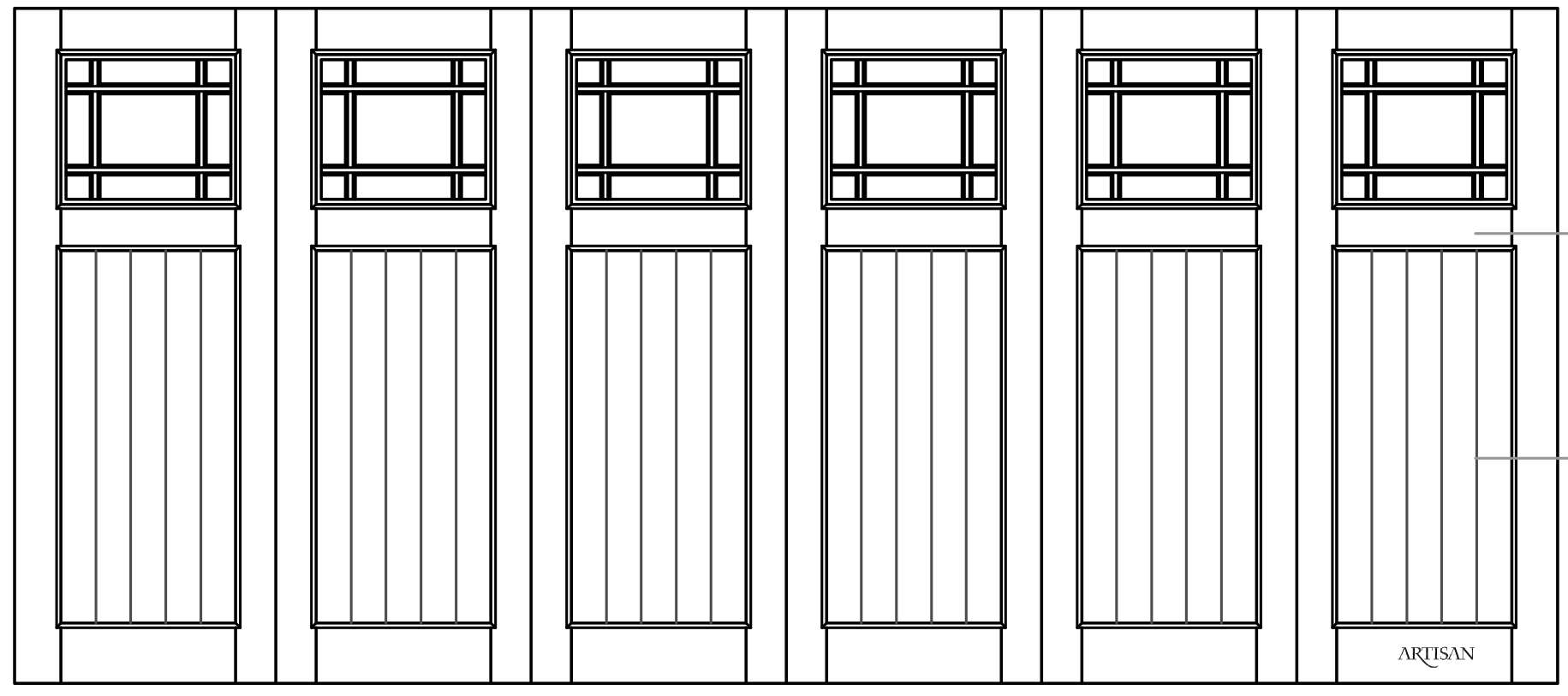 Sketch of trifold style door with 54 prairie lites