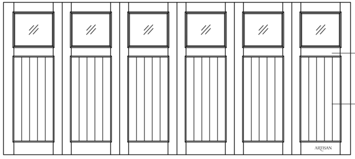 Sketch of trifold style door with 6 lites