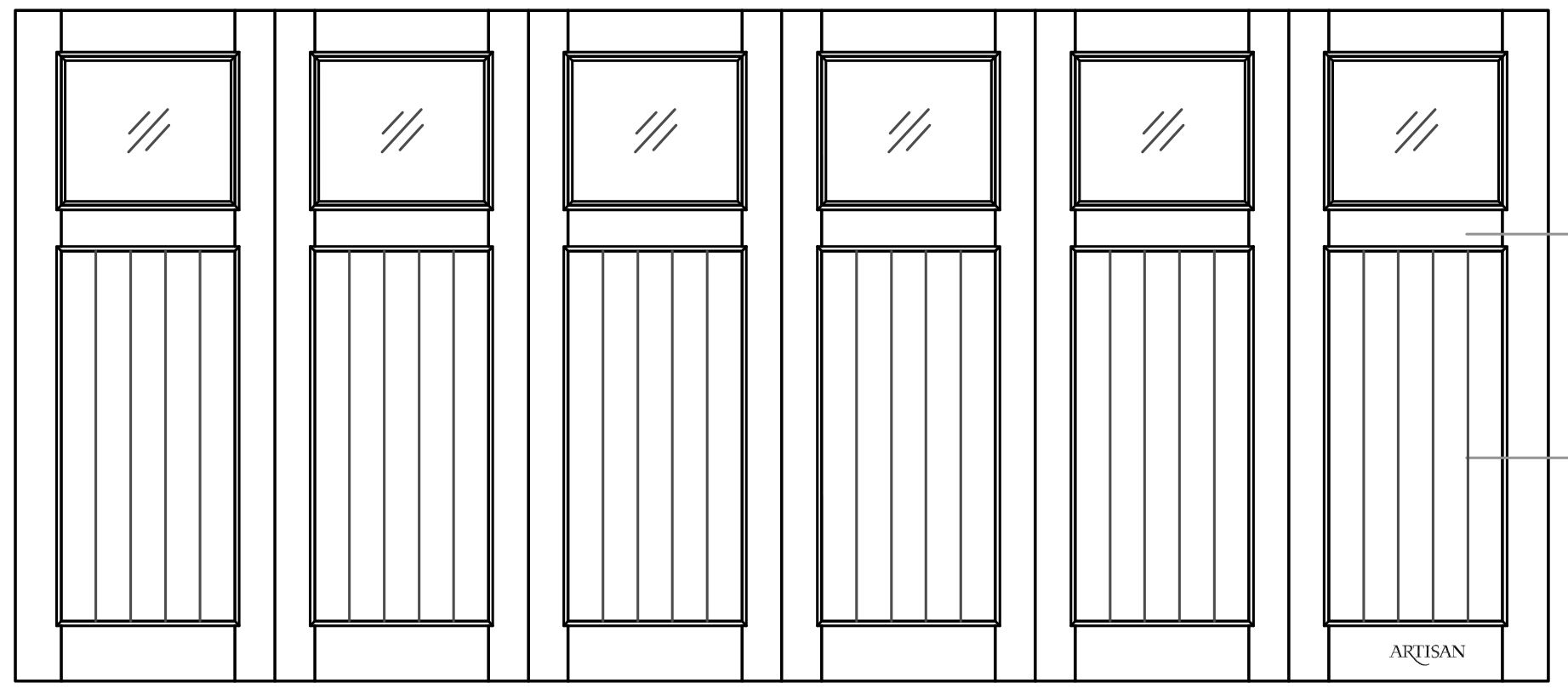 Sketch of trifold style door with 6 lites