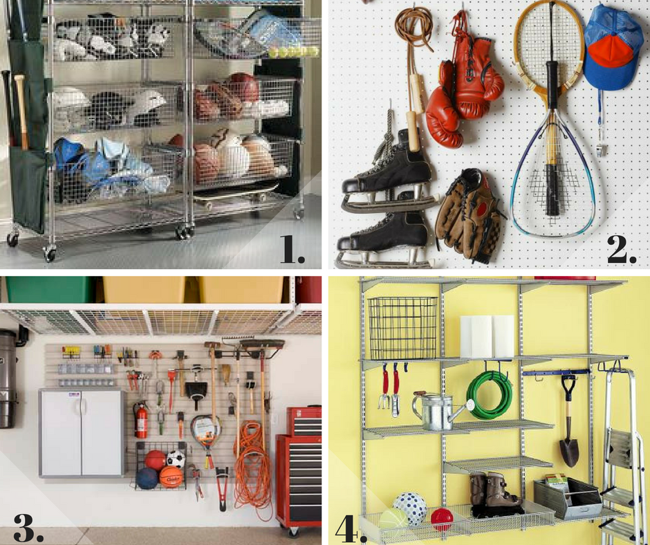 photo grid of 4 storage options for organizing your garage 