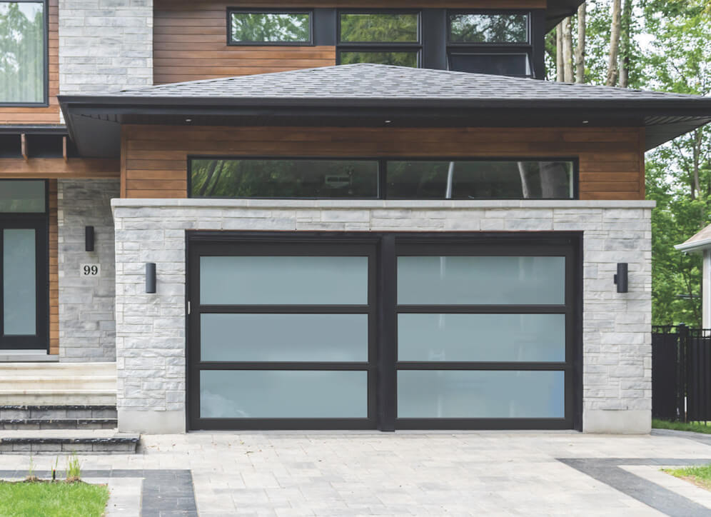 Close up of clear glass garage doors