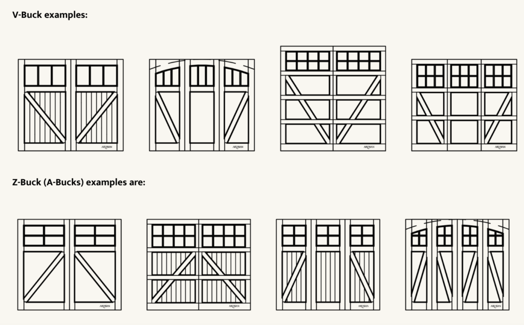 eight different blueprint options for board options on your garage door.