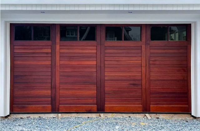 Stained real wood garage door