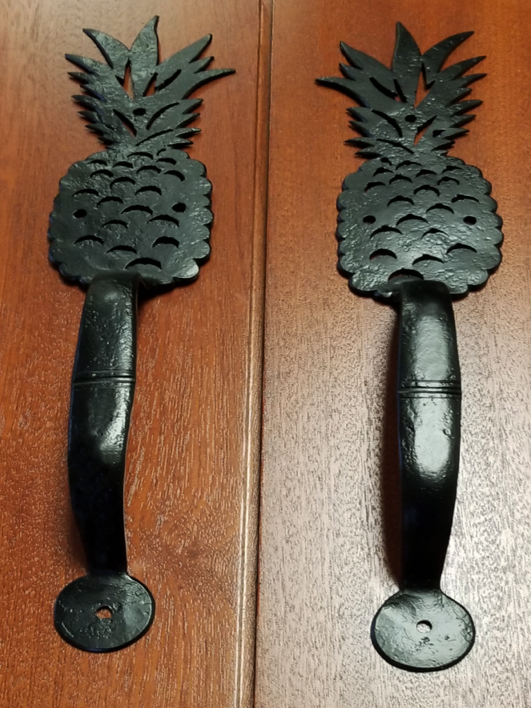 Custom pineapple garage door handles from Artisan Custom Doorworks