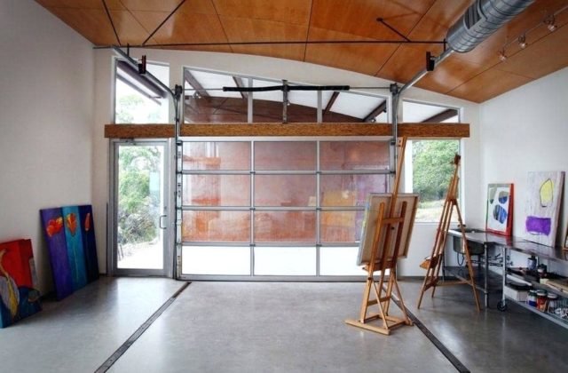 A garage space converted to an art studio