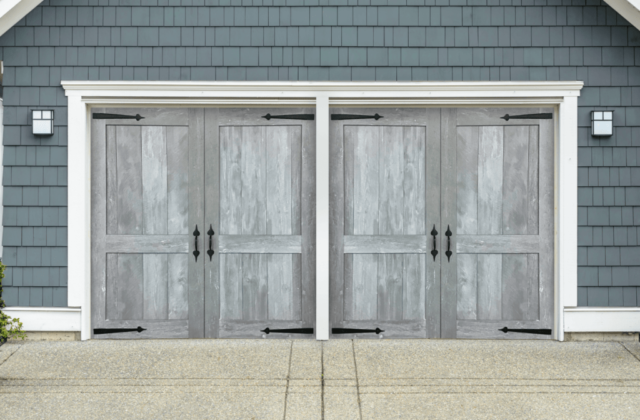 Grey double door garage