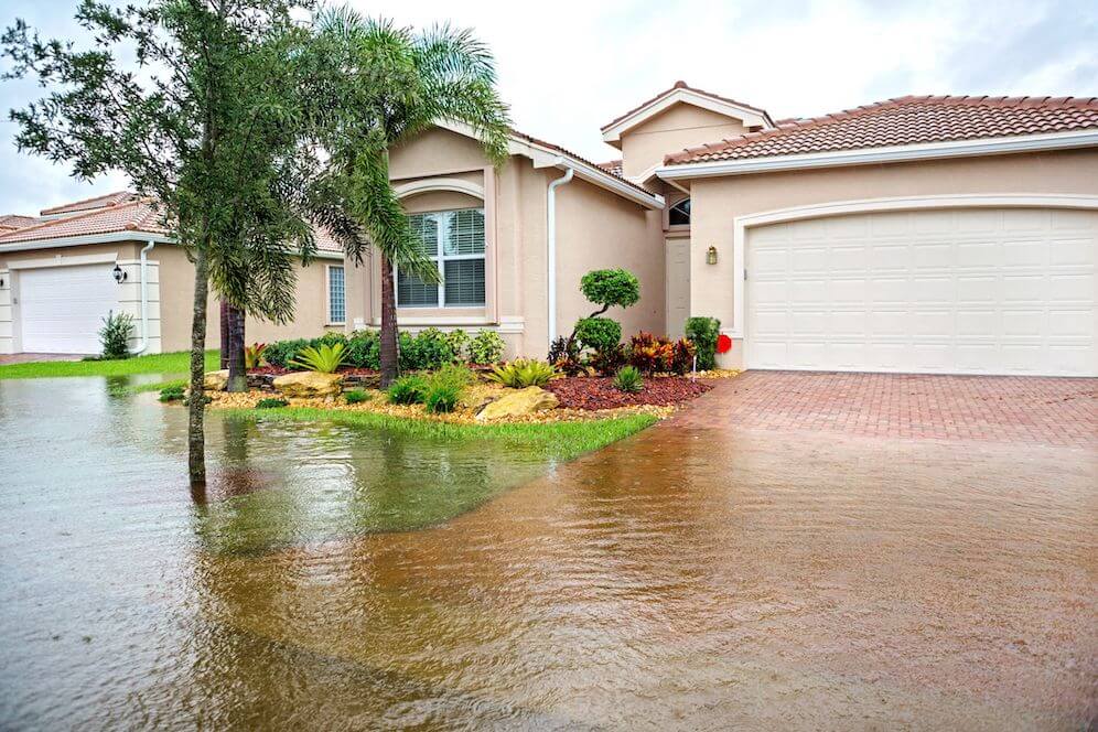 Flood water rising around home
